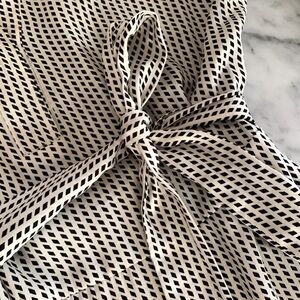 H&M shirt dress in cream and black with v neck, a line midi dress size S